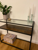 Industrial Console Table Vintage Glass Furniture Side Hallway Rustic Metal Shelf