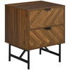 Two-Drawer Herringbone Bedside Table Home Side Cabinet Bedroom Storage Brown