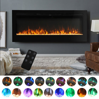 Modern Wall Mounted Electric Fire Fireplace Heater 9 Colour Flame Effect Remote