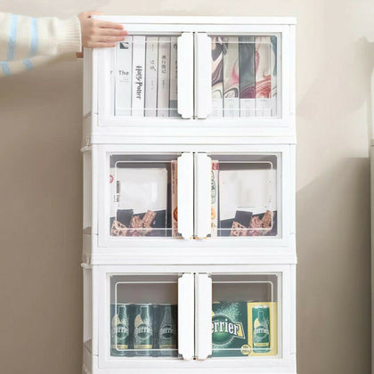 2 Door Stackable Storage Box Mobile Folding Clothes Toys Organizer Case With Lid