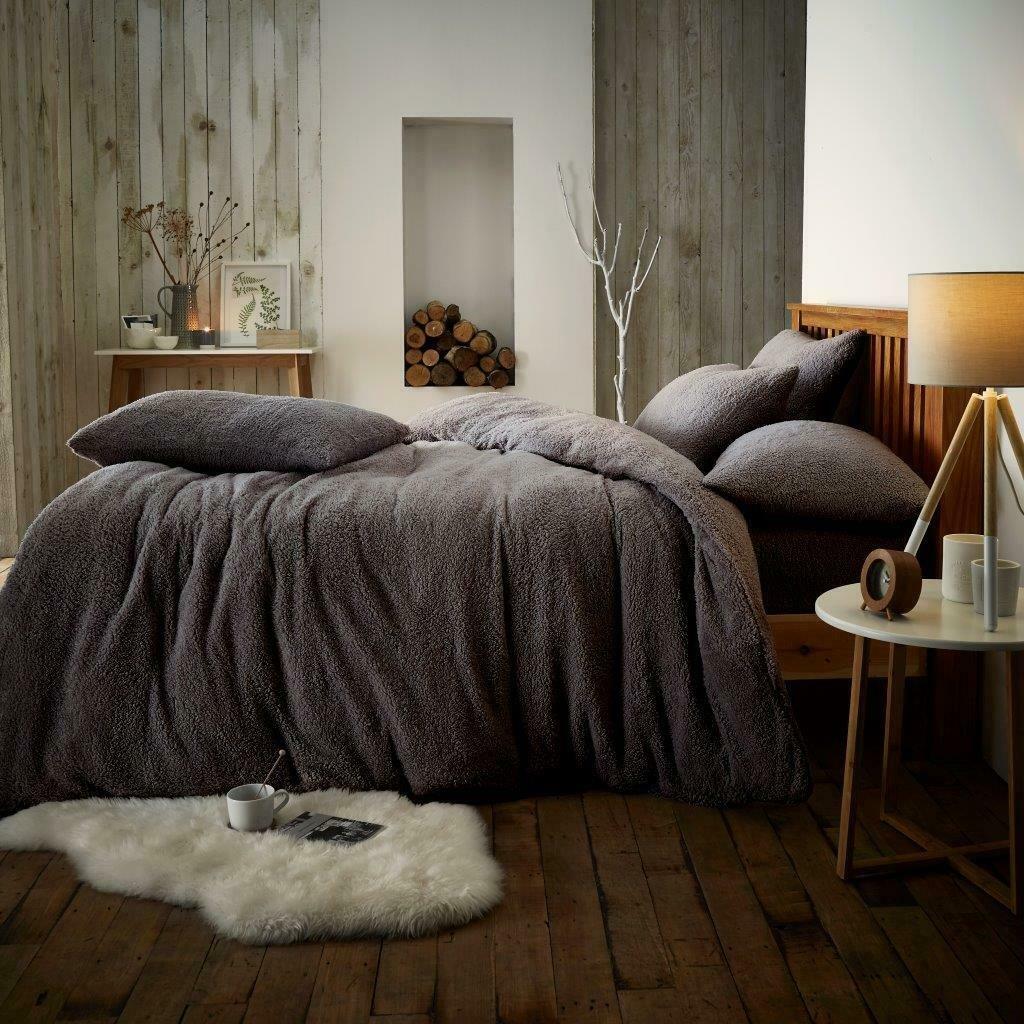 Teddy Bear Fleece Fitted Sheet OR Duvet Cover Set Sherpa Thermal Warm Bedding
