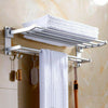 Wall Mounted Towel Rail Foldable Bathroom Towel Holder Shelf Storage Rack Hooks