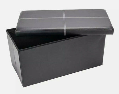 Ottoman storage box Faux Leather Pouffe Double size Black