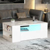 Modern High Gloss Living Room Coffee Tea Table Solid Wood with LED Storage Shelf
