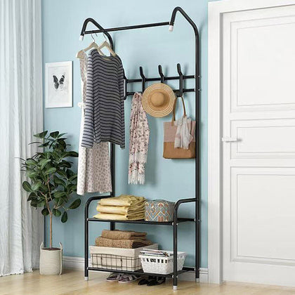 Coat Rack Stand Clothes Hangers Metal Storage Shelf Shoe Rack With Hooks Shelves