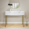 Dressing Table White Gloss with 2 Ribbed Drawers Gold Handles Legs Art Deco Styl