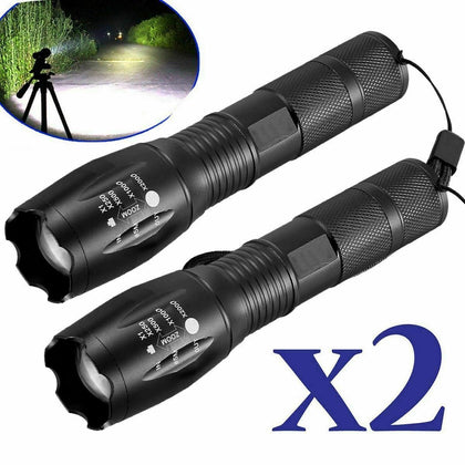 2X Police 90000LM LED Flashlight Zoom Torch Lamp+2x 18650 Battery +Newest