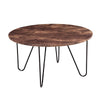 Short Round Coffee Table Rustic Wooden Sofa Side Tea Table w/ Metal Hairpin Legs