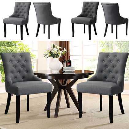 2/4x Linen Fabric Dining Chairs Button Back Occasional Accent Chair Wooden Legs