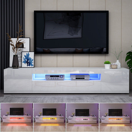 180-200cm High Gloss White TV Stand Cabinet Unit Doors Storage with LED Cupboard