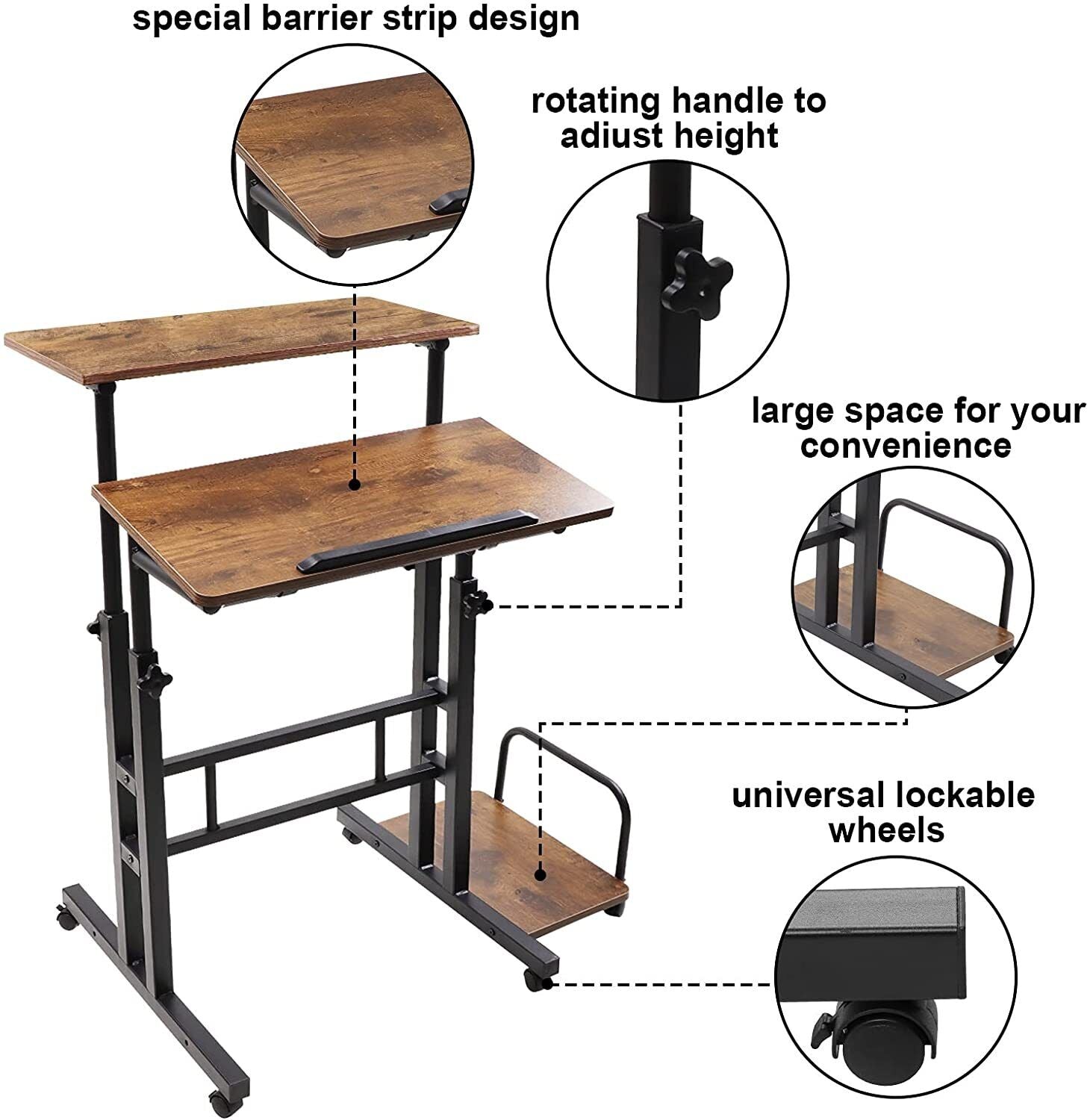 Stand up computer store desk with wheels