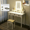 Dressing Table Wooden Vanity Makeup Desk w/LED Mirror,Drawers&Stool Cold/Warm