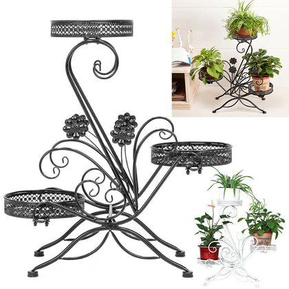 Iron Outdoor Plant Pot Stand Flower Display Shelf Rack Home Garden Indoor 3 Tier