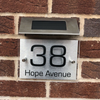 MODERN HOUSE SIGN PLAQUE DOOR NUMBER STREET GLASS ALUMINIUM EFFECT SOLAR LIGHT