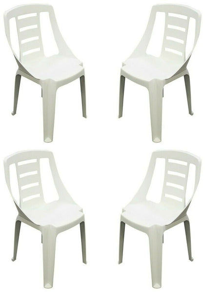 Set Of 4 Plastic Bistro Chairs Garden Chairs Stacking Banqueting Chairs White