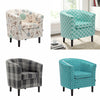 Checked Linen Fabric Upholstered Accent Tub Armchair Cafe Lounge Chair Sofa Seat