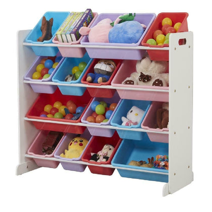 Kids' Toy Storage Organizer with 16 Plastic Boxes Playroom Organizer Unit UK