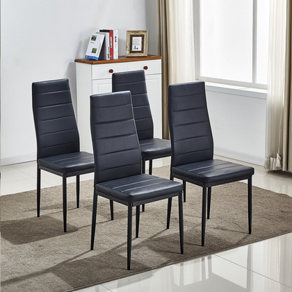 4pcs Black Faux Leather Dining Chairs Kitchen Dinning Room Metal Leg Padded Seat