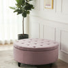 Round Storage Ottoman Coffee Table Side Table Tufted Velvet Padded Stool Box