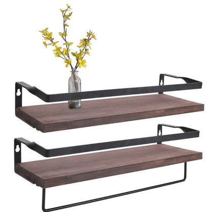 Industrial Metal Wire Floating Wall Shelf Multi Function 2 Tiers With Guardrail