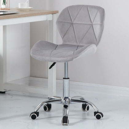 Cushioned Velvet Desk Office Chair Chrome with Legs Lift Swivel Small in Grey