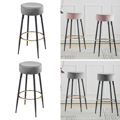 2x Bar Stool Velvet Padded Kitchen Breakfast Bar Stools Metal Leg High Chairs