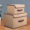 2 Pcs Folding Beige Cloth Basket Fabric Storage Box With Lid Home Organizer