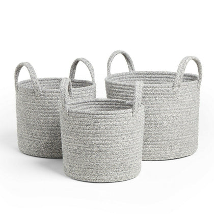 VonHaus Set of 3 Rope Storage Baskets – Grey Laundry Basket with Handles