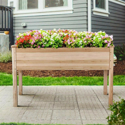 Outdoor Elevate Wooden Vegetable Flower Herb Trough Raised Bed Planter Stand Box