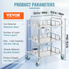 Mobile Rolling Cart 3-Tiers Stainless Steel Lab Medical Rolling Trolley Cart