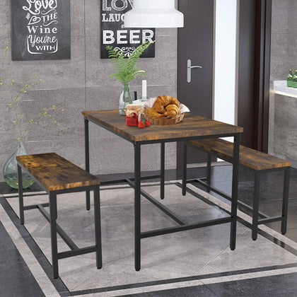 Industrial Dining Table Set 3 Rustic Metal Furniture Vintage Kitchen Bench/Chair
