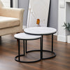 MODERN SET OF 2 MARBLE EFFECT NEST OF TABLE ROUND SIDE TABLE WITH METAL FRAME