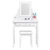 White Mirror Dresser Dressing Table With LED Light Upholstered Stool 4 Drawers
