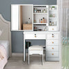 Modern Corner Dressing Table Makeup Desk w/ 6 Drawers & 1 Large Mirror White UK