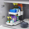 Mondeer 2 Tiers Under Sink Storage Shelf Organizer Rack 4 Hooks and 2 Cups White