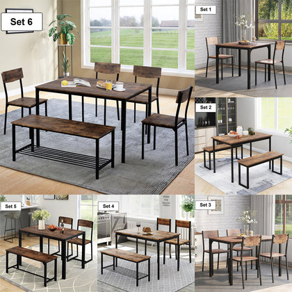6Pcs Dining Table & Chairs Set Kitchen Furniture With Storage Bench Space-Saving