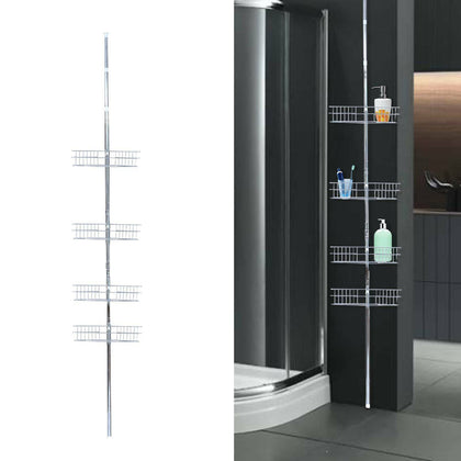 4TIER NON RUST BATHROOM TELESCOPIC CORNER SHELF STORAGE SHOWER ORGANISER