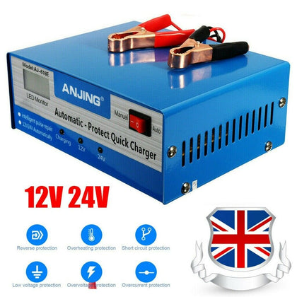 Car Battery Charger 10A Heavy Duty 12V/24V Vehicle Repair Lorry Boat UK Shipping
