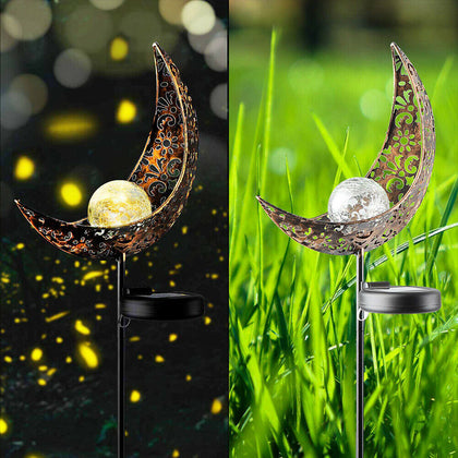 Solar Powered Moon Shaped LED Stake Garden Lamp Outdoor Lawn Waterproof Light