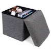 GREY LINEN FOLDING STORAGE OTTOMAN POUFFE SEAT FOOT STOOL STORAGE BOX UK