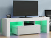 Modern White TV Unit Stand Cabinet 1 Drawer High Gloss Doors Matt Body FREE LED