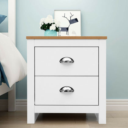 Modern Bedside Cabinet Side Table Wooden Bedroom 2 Drawer Storage Night Stand