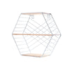 Hexagon Metal Wire Wood Wall Shelf Modern Loft Dorm Double-Layer Storage Shelf