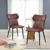 Set Of 2 Brown Faux Leather Chairs Metal Legs Soft Padded Seat Dining Room Chair