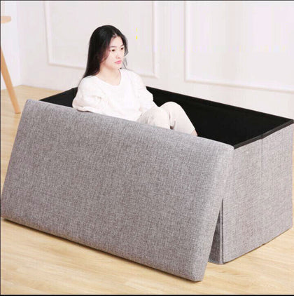 Large Linen Folding Storage Ottoman Pouffe Double Seat Foot Stool Storage Boxes