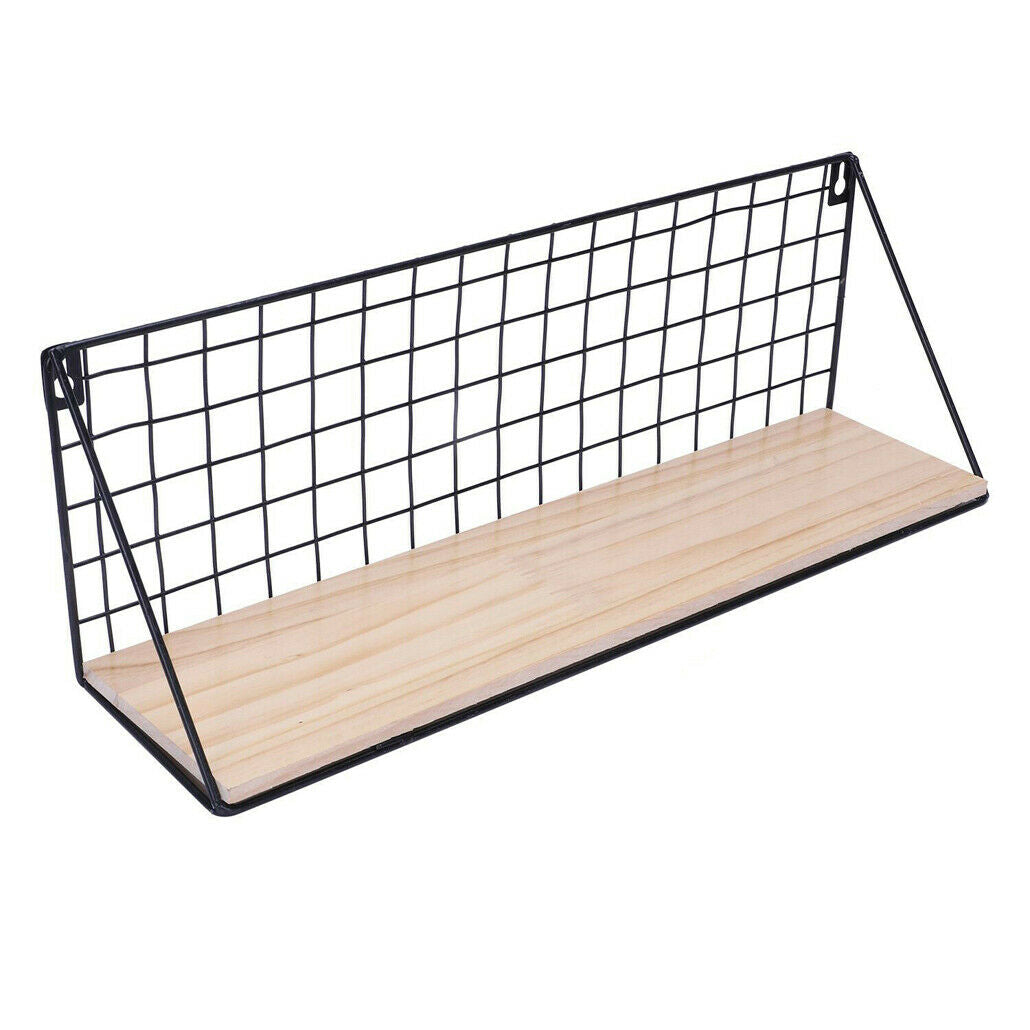 Vintage Industrial Wall Mounted Shelf Unit Metal Wire Floating Shelves Wood Rack