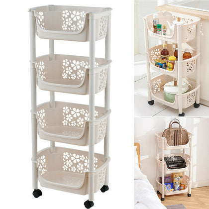 Large 3/4 Tier Kitchen Fruit Vegetable Storage Trolley Basket Rack Organizer NEW