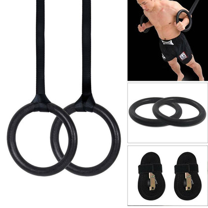 A Pair Gymnastic Olympic Gym Rings Pull Up Strength Crossfit Training Adjustable