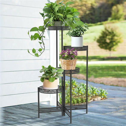 3/4 Tier Metal Plant Pot Stand Folding Flower Pot Rack Shelf For Indoor Outdoor