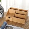 Wooden Desk Organizer Pen Holder Box Desktop Stationary Storage Rack With Drawer